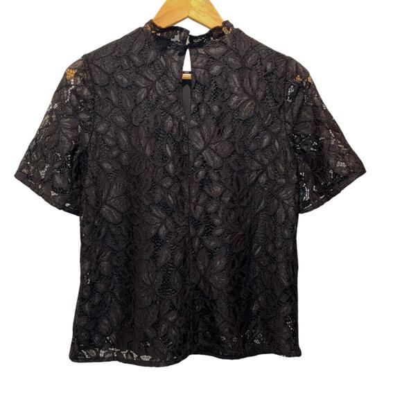 H & M Top Floral Lace Short Sleeve Blouse Black Womens Size Small - Picture 8 of 9